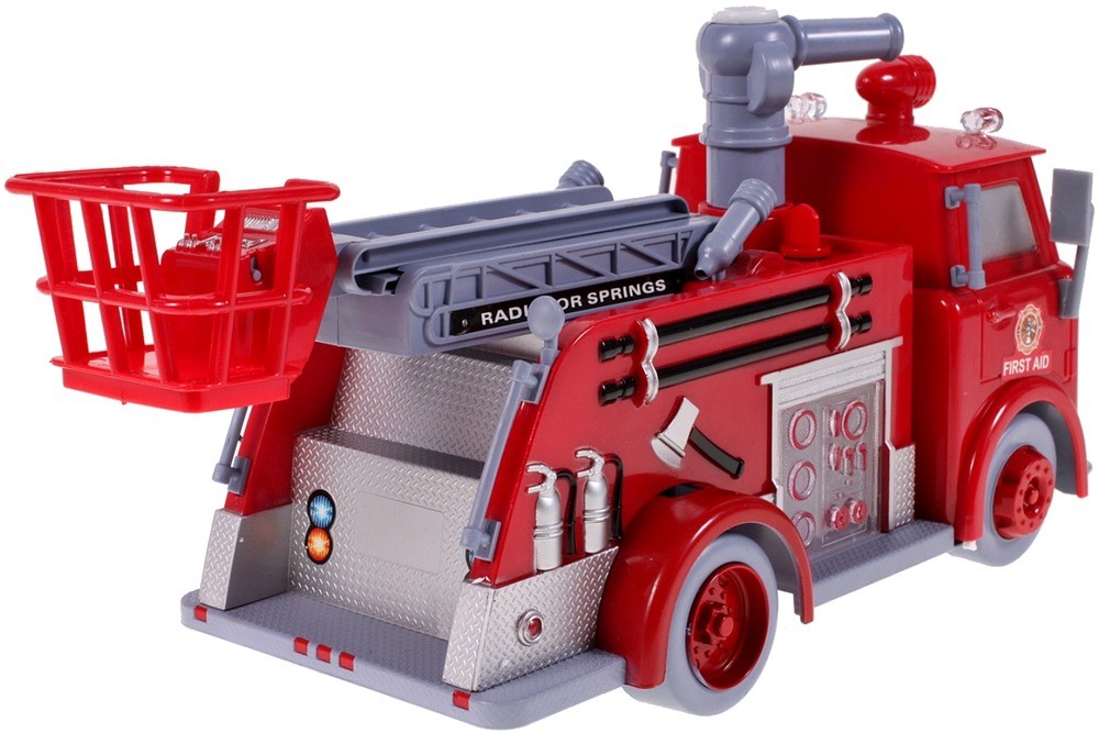 Masina de pompieri interactiva idealSTORE Bubble Fun, Echipata cu un tun mobil ce elibereaza bule, Functii sonore si luminoase si functia de evitare a obstacolelor