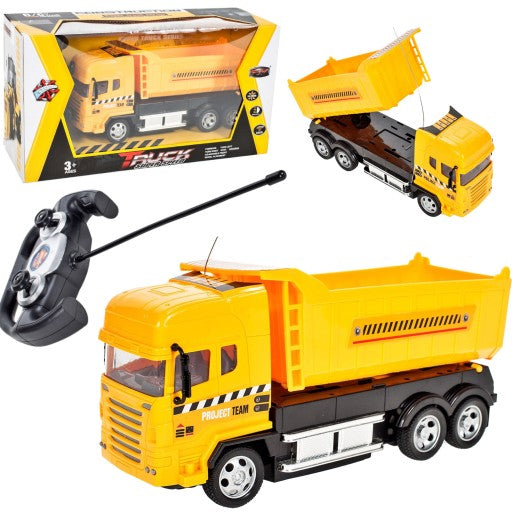 Camion interactiv idealSTORE, DIMENSIUNI 25 x 8 x 12 cm, Control la distanta pentru 4 canale, Autobasculanta mobila, Prag reglabil al rotilor din fata, O incantare pentru orice copil pasionat de masini