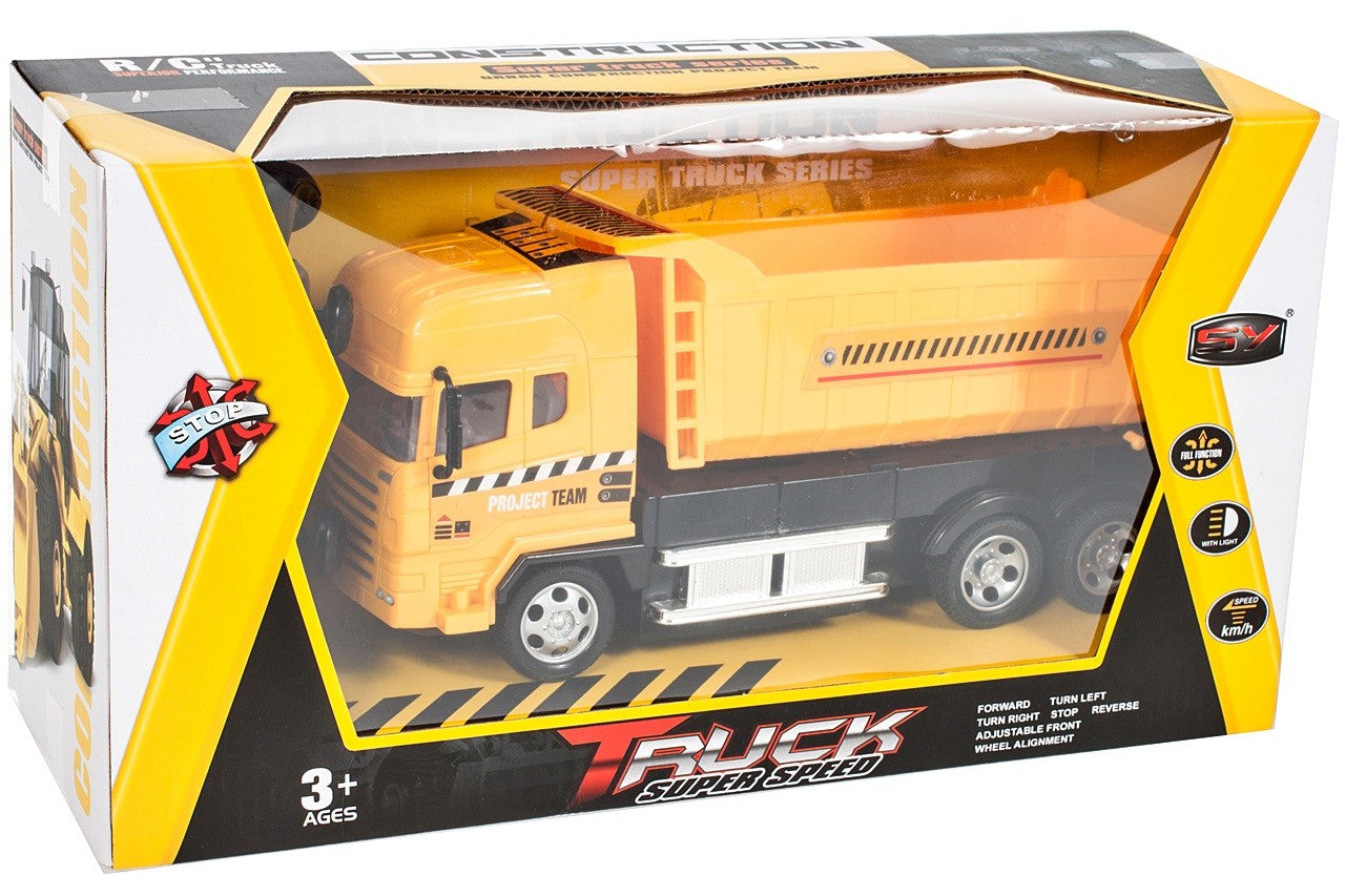 Camion interactiv idealSTORE, DIMENSIUNI 25 x 8 x 12 cm, Control la distanta pentru 4 canale, Autobasculanta mobila, Prag reglabil al rotilor din fata, O incantare pentru orice copil pasionat de masini