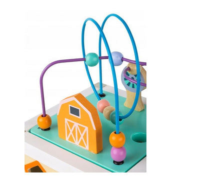 Centru educational IDL, Model Cub 5 in 1, Ajuta la dezvoltarea creativitatii si coordonarii Mana-Ochi pentru copii, Dezovolta Abilitati Cognitive Material Lemn Premium, Multicolor