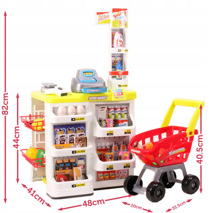 Supermarket joaca copii IDL , Inaltime 82cm , cu carucior de cumparaturi, casa de marcat moderna , scanner de produse , multitudine de produse , Rosu