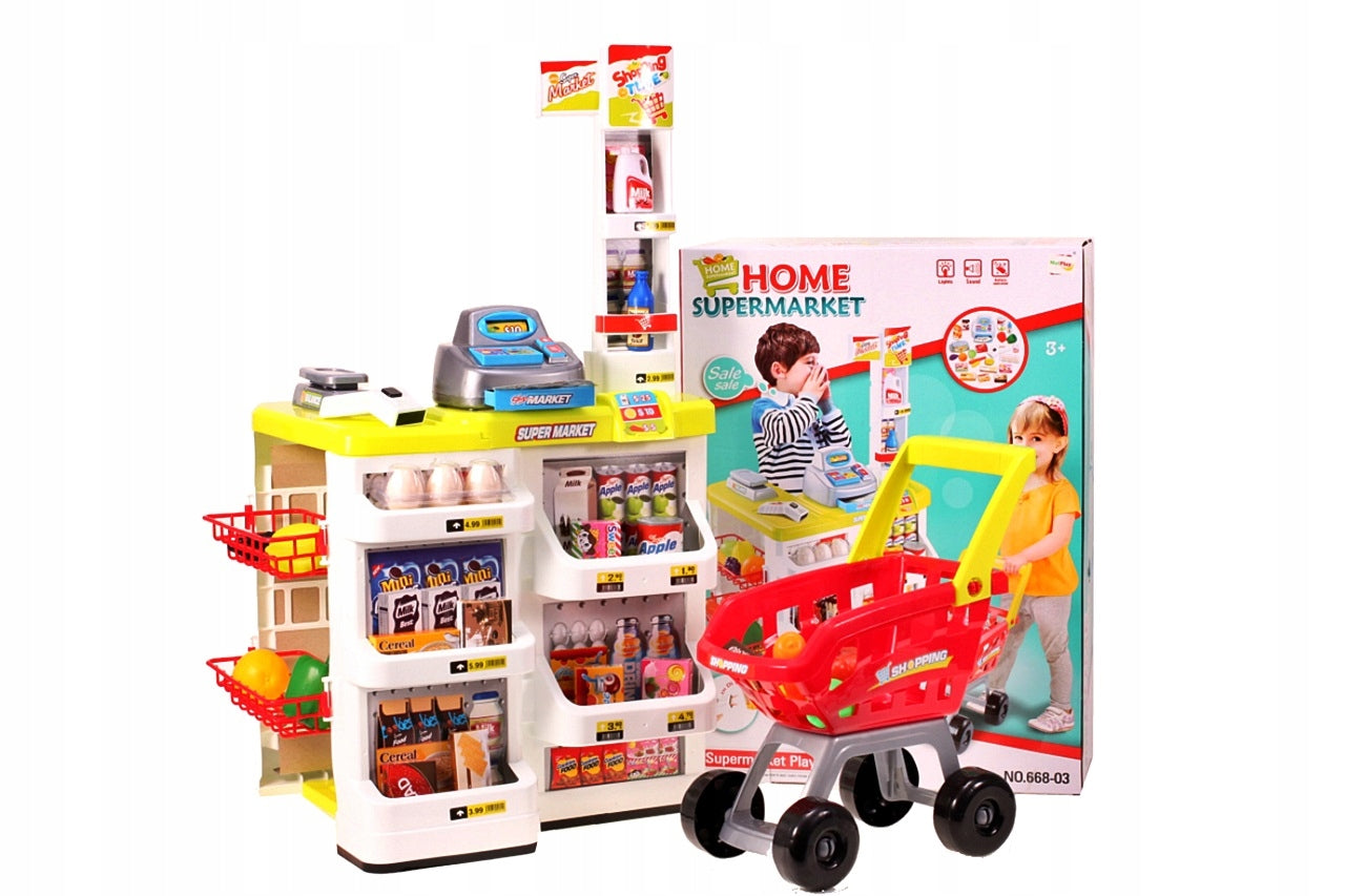 Supermarket joaca copii IDL , Inaltime 82cm , cu carucior de cumparaturi, casa de marcat moderna , scanner de produse , multitudine de produse , Rosu