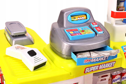 Supermarket joaca copii IDL , Inaltime 82cm , cu carucior de cumparaturi, casa de marcat moderna , scanner de produse , multitudine de produse , Rosu