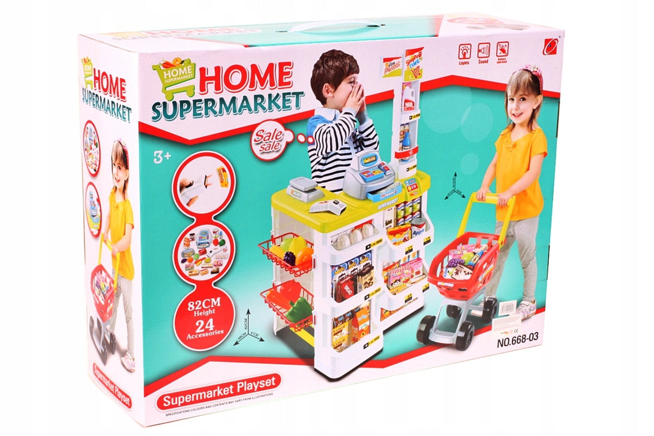 Supermarket joaca copii IDL , Inaltime 82cm , cu carucior de cumparaturi, casa de marcat moderna , scanner de produse , multitudine de produse , Rosu