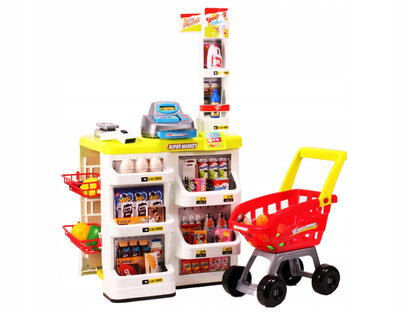 Supermarket joaca copii IDL , Inaltime 82cm , cu carucior de cumparaturi, casa de marcat moderna , scanner de produse , multitudine de produse , Rosu