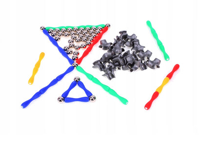 Set de Constructie IDL, MAGICAL WORLD MAGNETS cu 120 piese, Posibilitatea de a crea Forumule chimice, fizice si matematice datorita articulatiei magnetice, Dezvolta IMAGINATIA, CONCENTRAREA, ABILITATILE MANUALE si sporeste GANDIREA SPATIALA, Multicolor