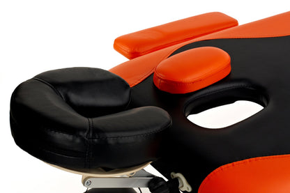 Masa De Masaj Pliabila idealStore, 2 Sectiuni, Inaltime Reglabila 66-88 cm, Piele Ecologica Moale, 2 Cotiere Laterale, Tetiera, Sarcina 250 kg, Structura din Aluminiu, Rezistenta la Uleiuri si Apa, Geanta de Transport Cadou