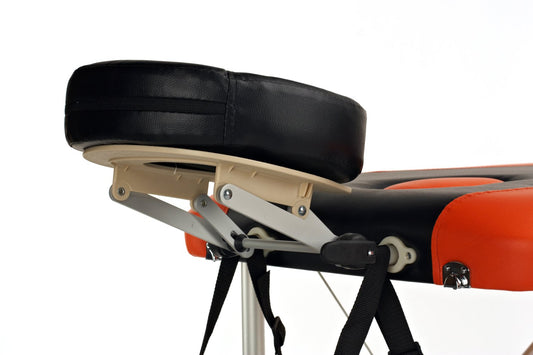 Masa De Masaj Pliabila idealStore, 2 Sectiuni, Inaltime Reglabila 66-88 cm, Piele Ecologica Moale, 2 Cotiere Laterale, Tetiera, Sarcina 250 kg, Structura din Aluminiu, Rezistenta la Uleiuri si Apa, Geanta de Transport Cadou