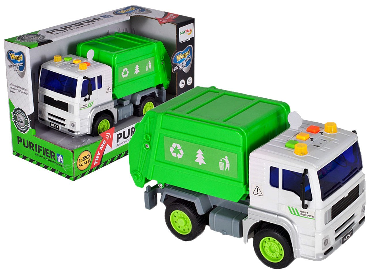 Camion Interactiv pentru Ecologizare idealSTORE GREEN CLEAN TRUCK, Scara 1:20, Dimensiuni 18.0 x 10.0 x 10.0 cm, Echipat cu container functional ce ofera distractie creativa si vesela