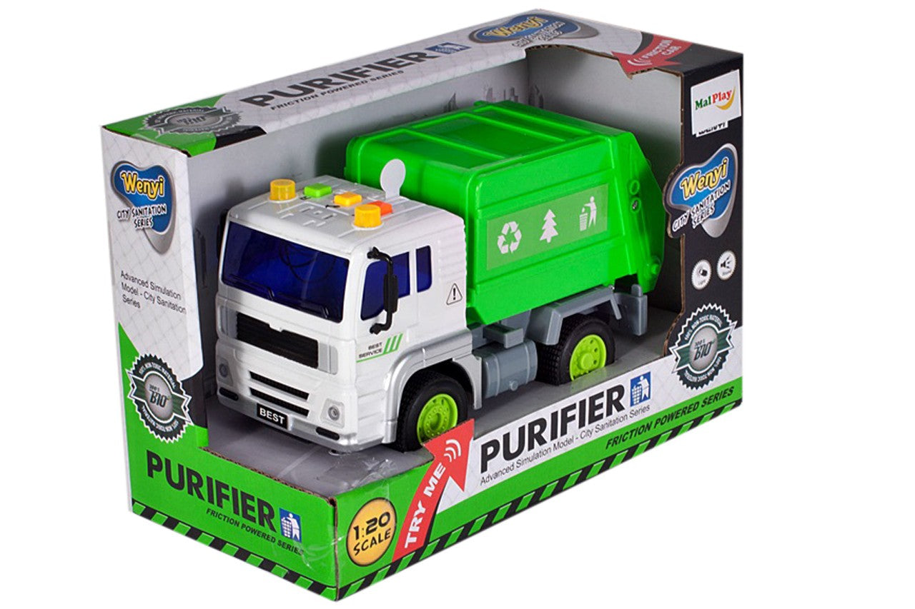 Camion Interactiv pentru Ecologizare idealSTORE GREEN CLEAN TRUCK, Scara 1:20, Dimensiuni 18.0 x 10.0 x 10.0 cm, Echipat cu container functional ce ofera distractie creativa si vesela