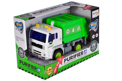 Camion Interactiv pentru Ecologizare idealSTORE GREEN CLEAN TRUCK, Scara 1:20, Dimensiuni 18.0 x 10.0 x 10.0 cm, Echipat cu container functional ce ofera distractie creativa si vesela