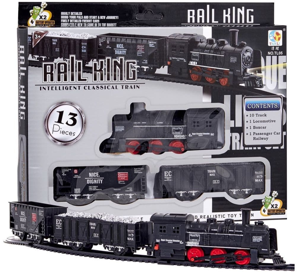 Circuit electric cu Tren idealSTORE Rail Master Expres, Include 1 locomotiva, 2 vagoane, Dezvolta imaginatia si abilitatile manuale