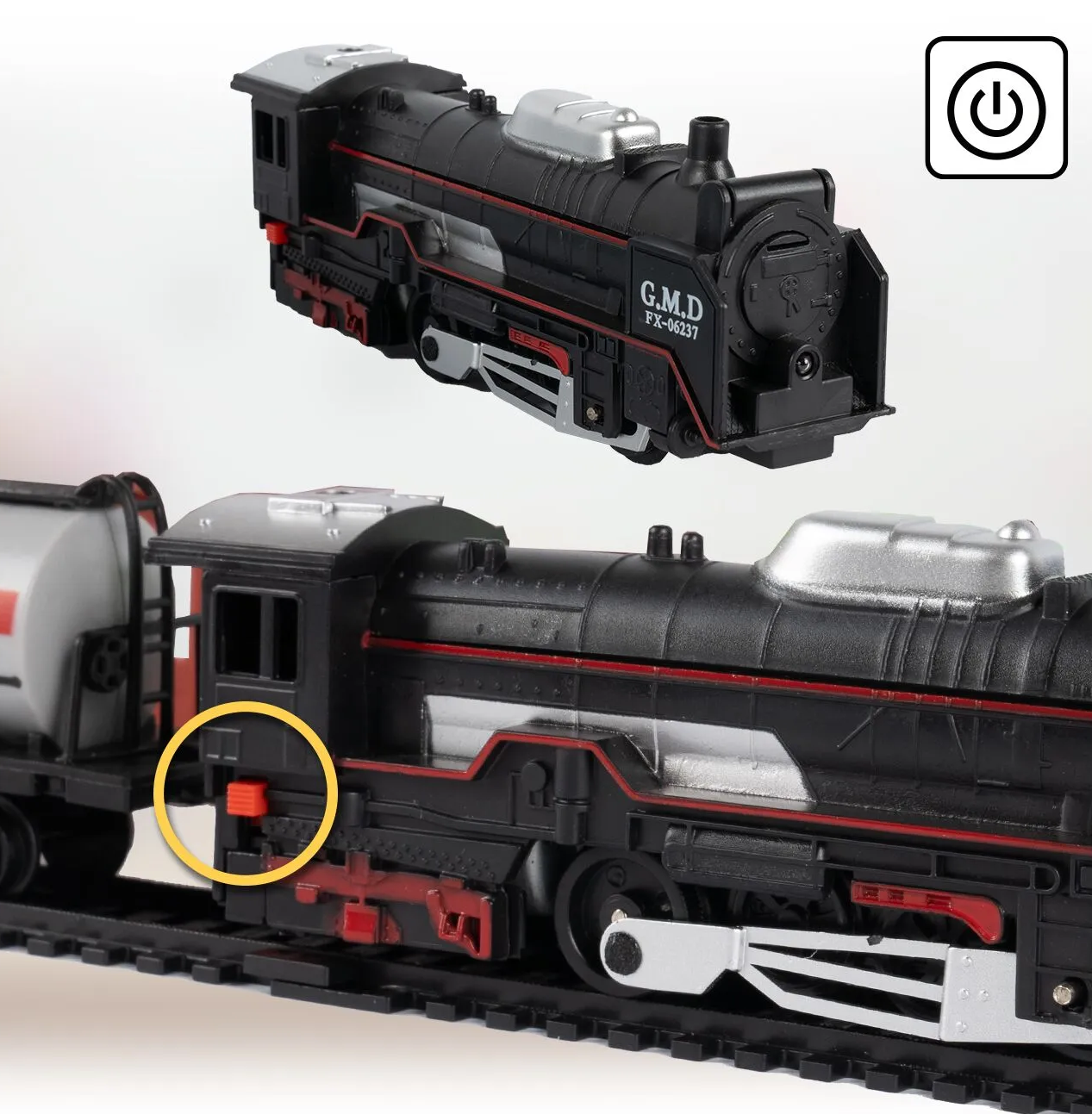 Circuit Electric cu Tren Expres G.M.D idealSTORE, Accesorizat cu Sunete si Lumini, Include o Locomotiva, 3 Vagoane, Gara, 2 Copaci, Lungime Pista 270 cm, Ofera ore lungi de distractie fascinanta