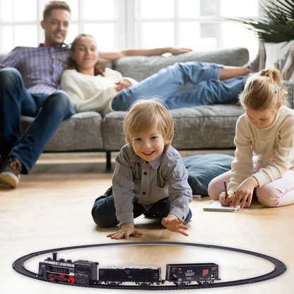 Circuit Electric cu Tren idealSTORE, Accesorizat cu Sunete si Lumini, Include 2 Vagoane de pasageri, 2 vagoane de marfa, Stimuleaza Imaginatia si Creativitatea