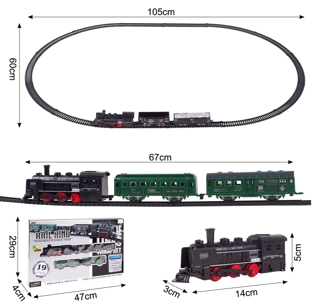 Circuit Electric cu Tren idealSTORE, Accesorizat cu Sunete si Lumini, Include 2 Vagoane de pasageri, 2 vagoane de marfa, Stimuleaza Imaginatia si Creativitatea