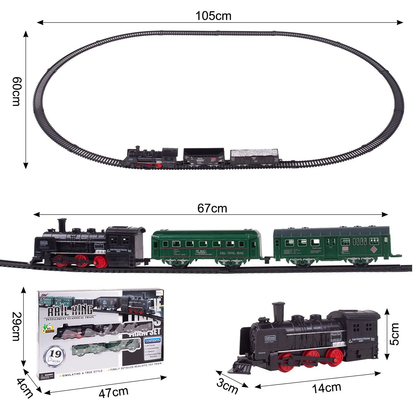 Circuit Electric cu Tren idealSTORE, Accesorizat cu Sunete si Lumini, Include 2 Vagoane de pasageri, 2 vagoane de marfa, Stimuleaza Imaginatia si Creativitatea