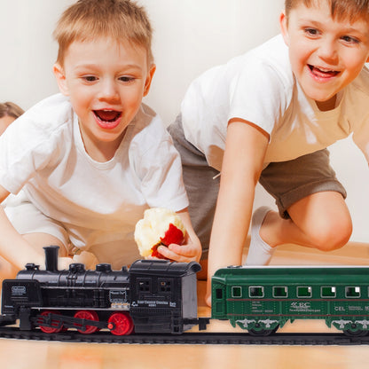 Circuit Electric cu Tren idealSTORE, Accesorizat cu Sunete si Lumini, Include 2 Vagoane de pasageri, 2 vagoane de marfa, Stimuleaza Imaginatia si Creativitatea