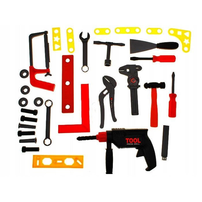 Trusa de Bricolaj idealStore ToolToys, cu Bormasina, Ciocan, Ustensile de Strangere si Filetare, Ciocan, Chei, Surubelnite, Dezvolta Creativitatea si Simturile Practice, Multicolor
