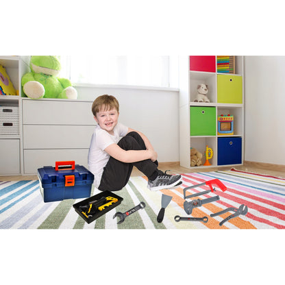 Trusa de Bricolaj idealStore ToolToys, cu Bormasina, Ciocan, Ustensile de Strangere si Filetare, Ciocan, Chei, Surubelnite, Dezvolta Creativitatea si Simturile Practice, Multicolor