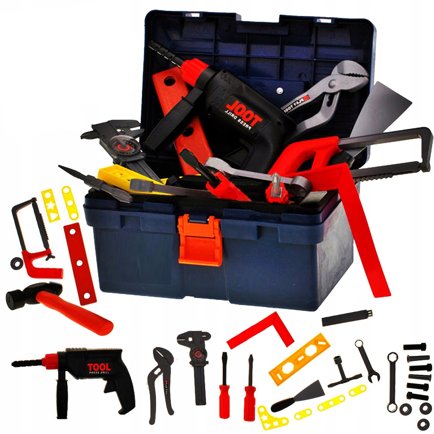 Trusa de Bricolaj idealStore ToolToys, cu Bormasina, Ciocan, Ustensile de Strangere si Filetare, Ciocan, Chei, Surubelnite, Dezvolta Creativitatea si Simturile Practice, Multicolor