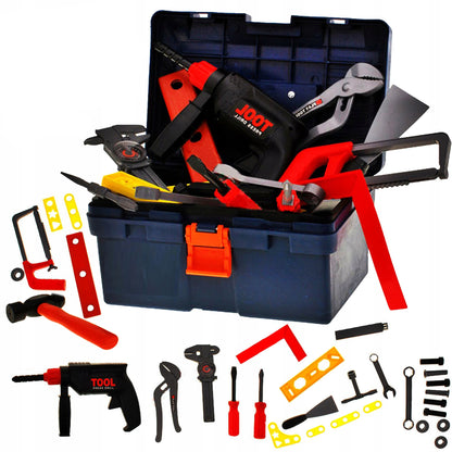 Trusa de Bricolaj idealStore ToolToys, cu Bormasina, Ciocan, Ustensile de Strangere si Filetare, Ciocan, Chei, Surubelnite, Dezvolta Creativitatea si Simturile Practice, Multicolor