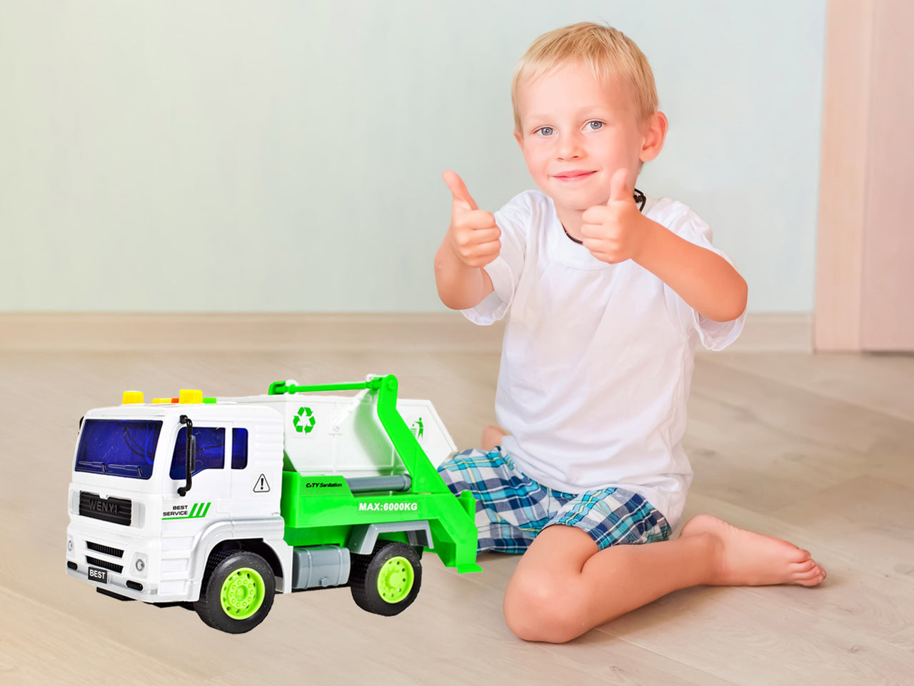 Camion interactiv pentru Ecologizare idealSTORE, Dimensiuni 18 x 10 x 11 cm, Echipat cu un container functional ce ofera ore de distractie, Ideal pentru curatenie