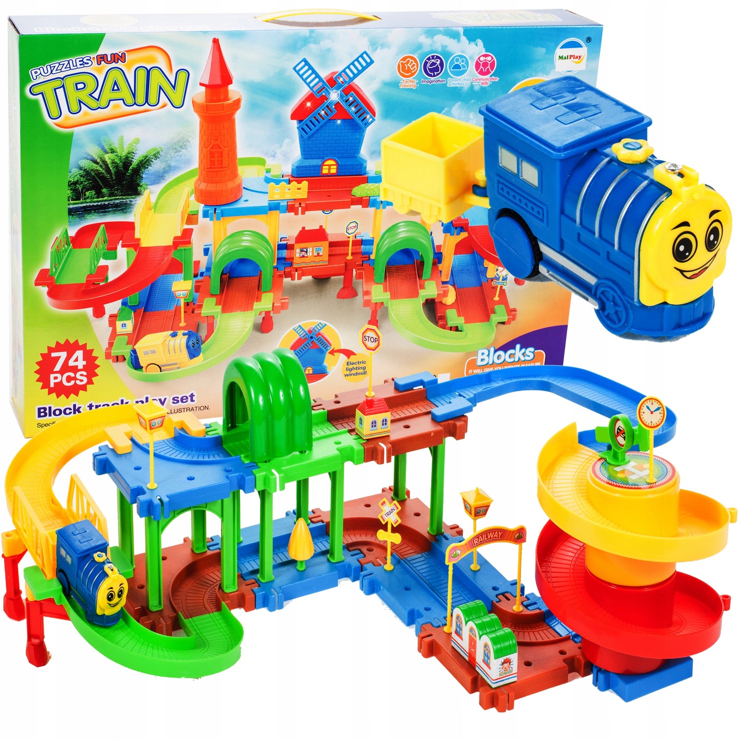 Centru de activitati si Puzzle Trenuletul Choo-Choo, Model interactiv cu diverse accesorii pentru o distractie garantata, Multicolor