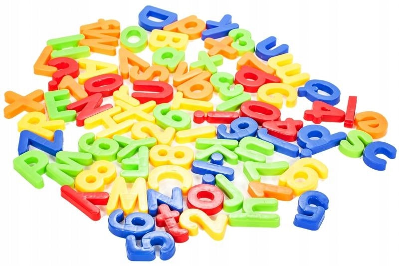 Set Litere si Cifre Magnetice Magic Letters idealStore, Include 78 Piese Colorate, Cutie de Depozitare, Ajuta la Invatarea Alfabetului si a Numerelor