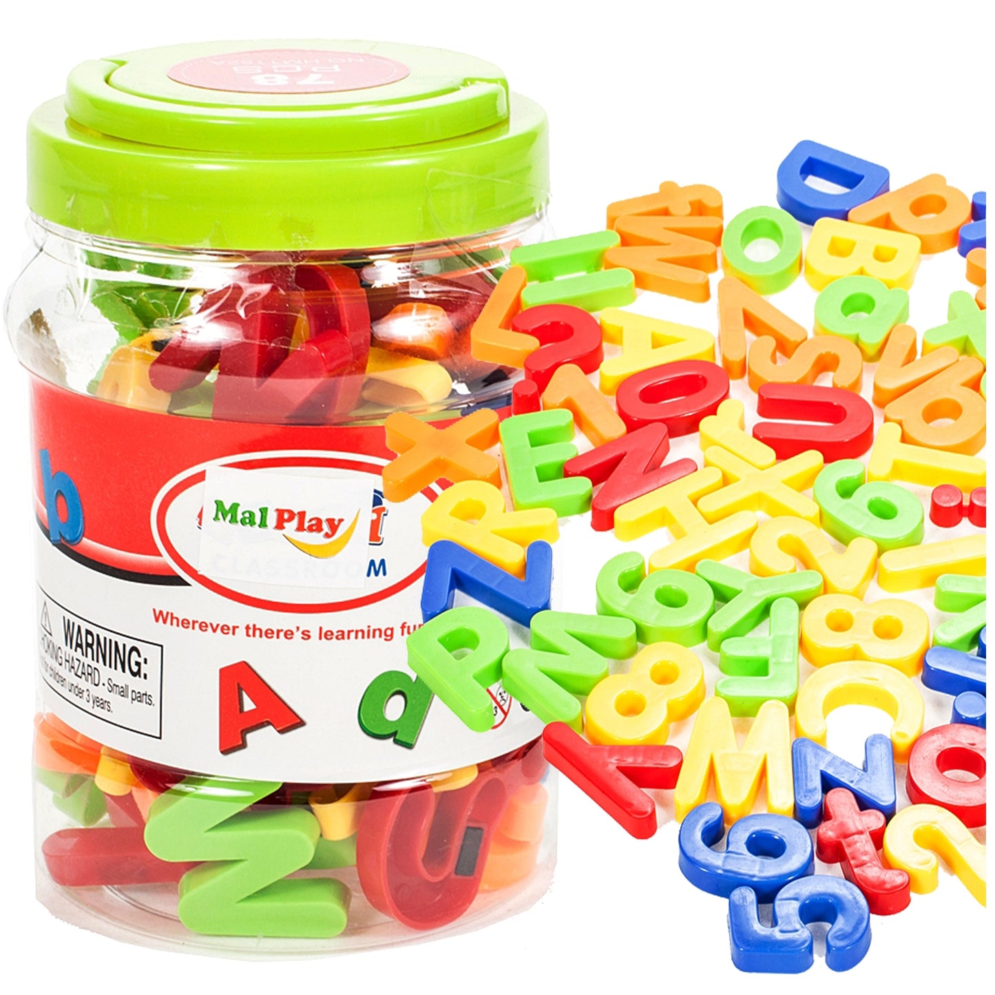 Set Litere si Cifre Magnetice Magic Letters idealStore, Include 78 Piese Colorate, Cutie de Depozitare, Ajuta la Invatarea Alfabetului si a Numerelor