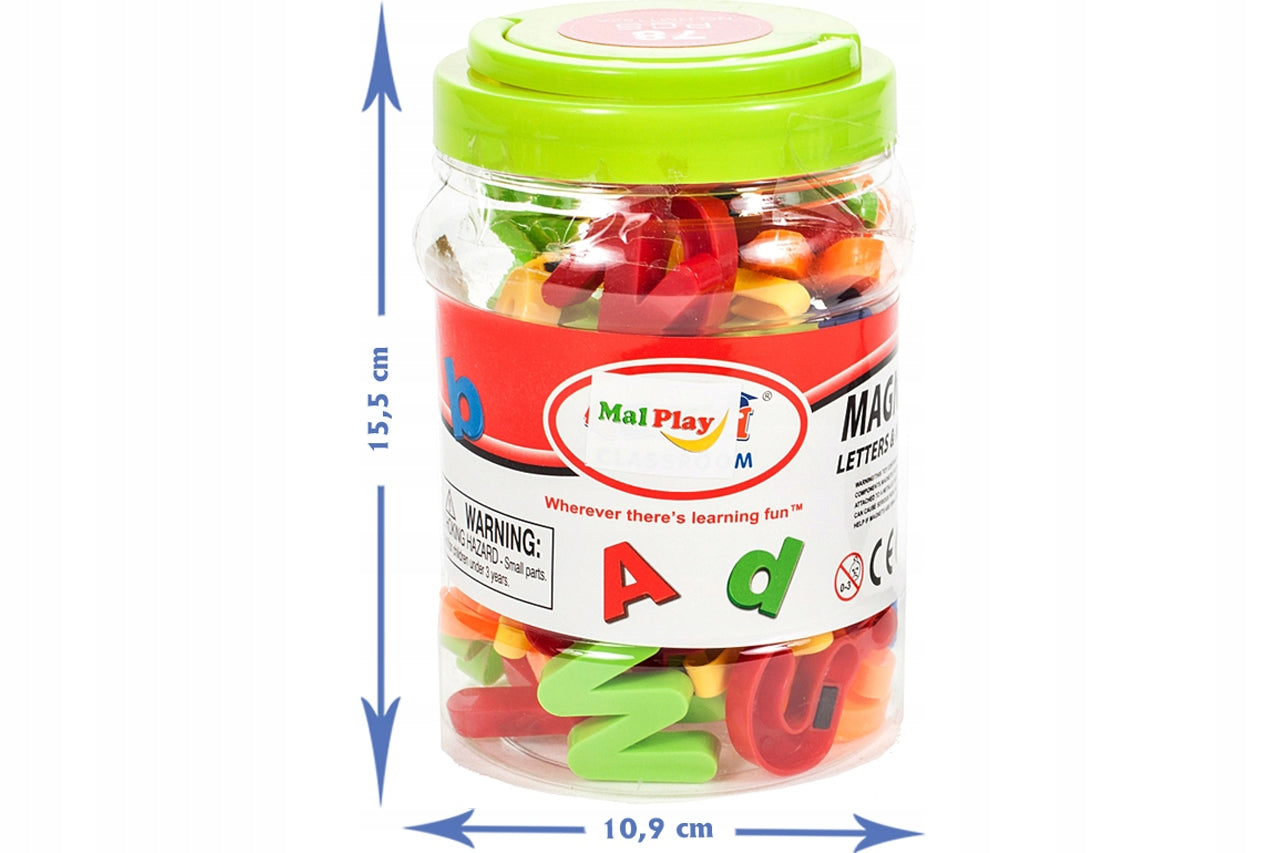 Set Litere si Cifre Magnetice Magic Letters idealStore, Include 78 Piese Colorate, Cutie de Depozitare, Ajuta la Invatarea Alfabetului si a Numerelor