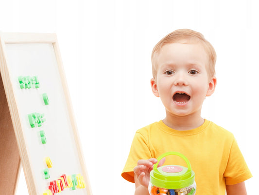 Set Litere si Cifre Magnetice Magic Letters idealStore, Include 78 Piese Colorate, Cutie de Depozitare, Ajuta la Invatarea Alfabetului si a Numerelor