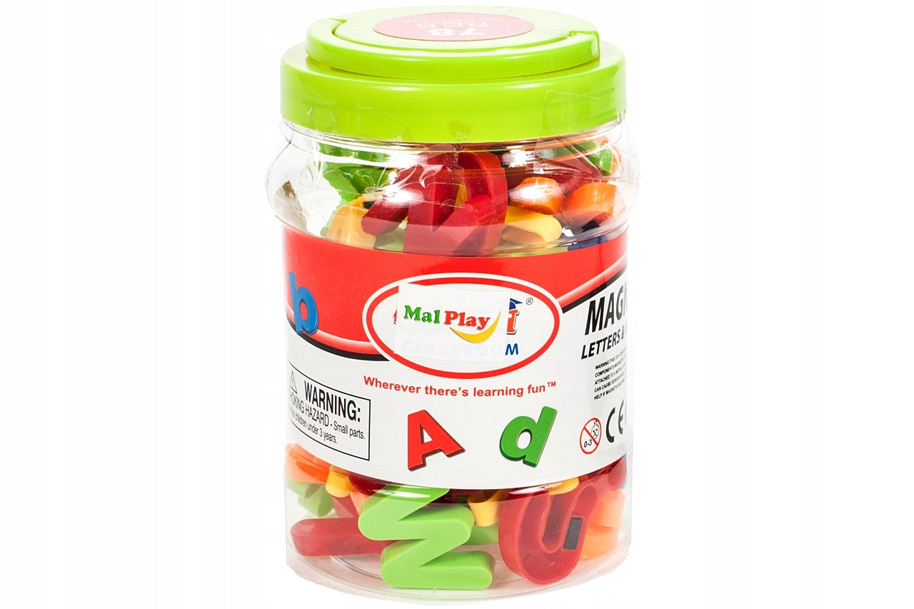 Set Litere si Cifre Magnetice Magic Letters idealStore, Include 78 Piese Colorate, Cutie de Depozitare, Ajuta la Invatarea Alfabetului si a Numerelor