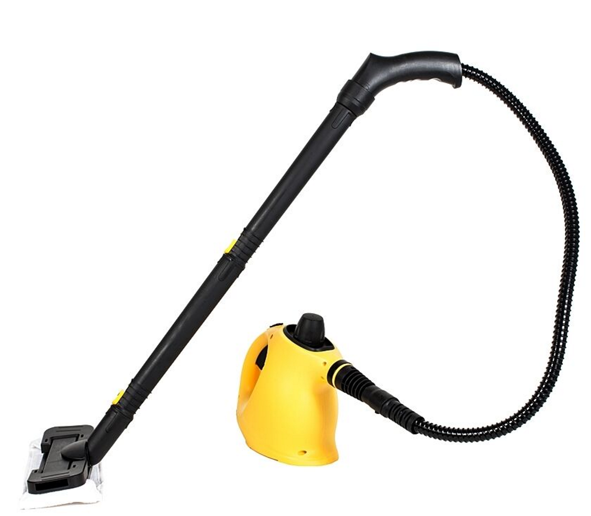 Aparat Multifunctional de Curatat cu Aburi Quick Cleaning idealSTORE, Include 2 Capete de mop din Microfibra, Putere 1050 W, Capacitate Rezervor 380 ml, Presiune 3- 4,5 Bar, Negru-Galben