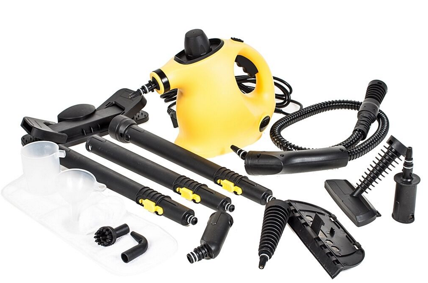 Aparat Multifunctional de Curatat cu Aburi Quick Cleaning idealSTORE, Include 2 Capete de mop din Microfibra, Putere 1050 W, Capacitate Rezervor 380 ml, Presiune 3- 4,5 Bar, Negru-Galben