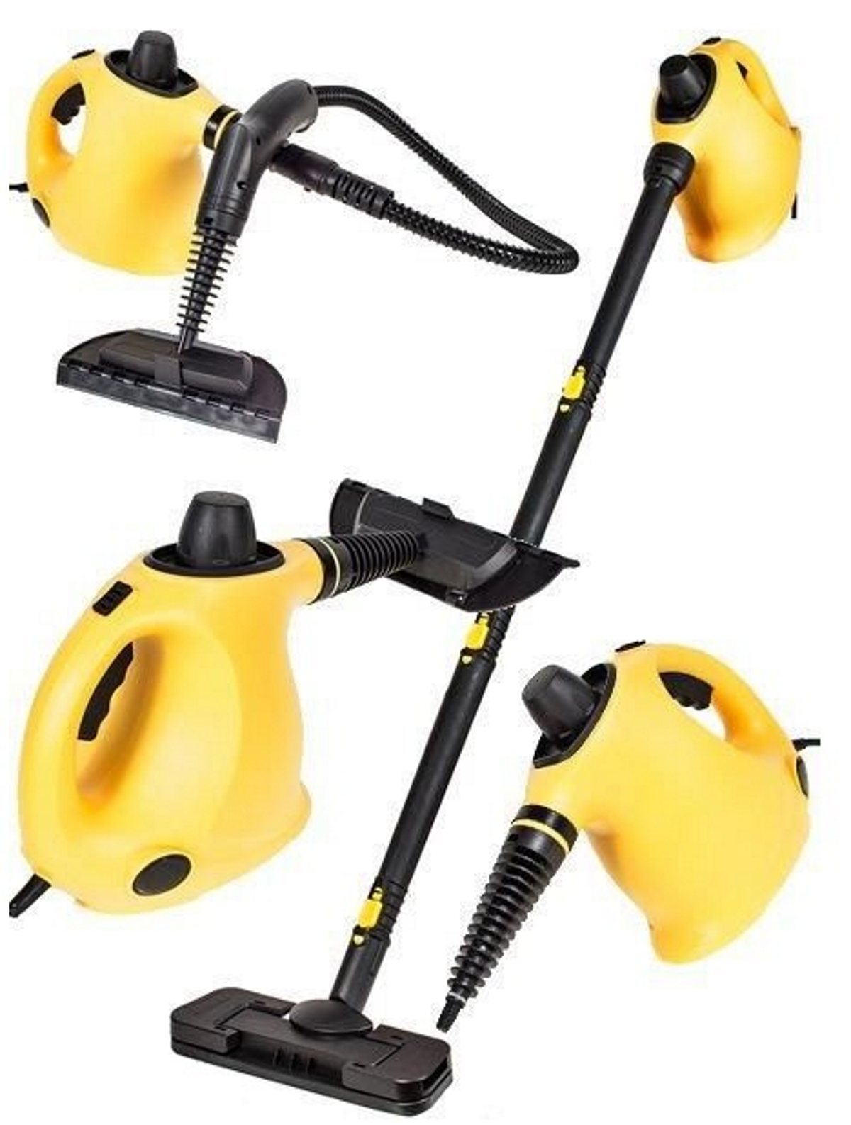 Aparat Multifunctional de Curatat cu Aburi Quick Cleaning idealSTORE, Include 2 Capete de mop din Microfibra, Putere 1050 W, Capacitate Rezervor 380 ml, Presiune 3- 4,5 Bar, Negru-Galben