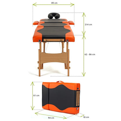 Masa de Masaj Profesionala idealStore MaxFyt, Pliabila, Reglaj pe Inaltime 62-86 cm, saltea din Spuma Moale, Structura din Lemn, Husa de protectie Cadou