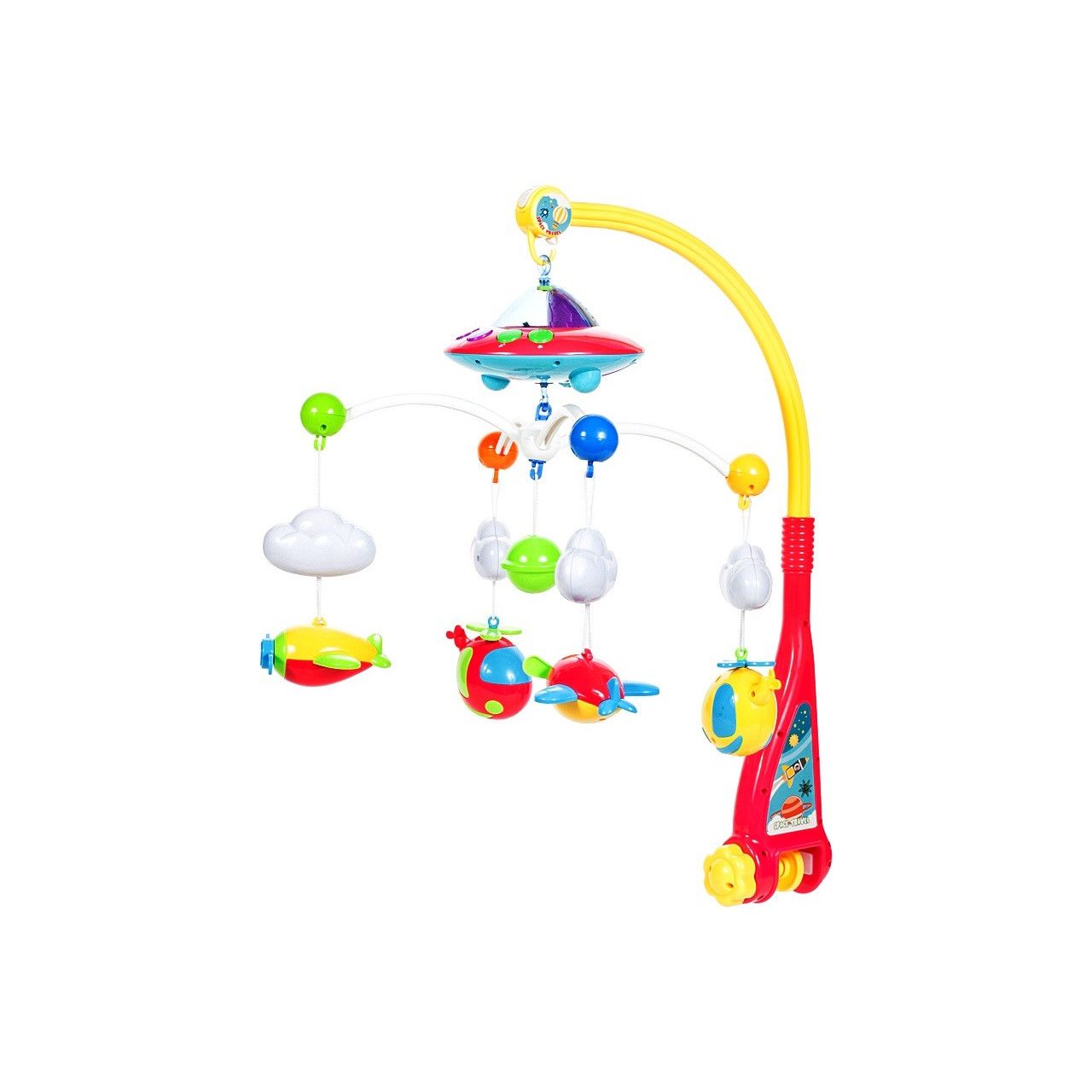 Carusel Interactiv Multifunctional Baby Sleep idealSTORE, Include Proiector de Veghe cu Stele si 108 Melodii, Accesorizat cu Diferite jucarii Multicolore, Rotire 360 grade, Melodii si Cantece linistite, Dezvolta imaginatia si Simtul Vizual