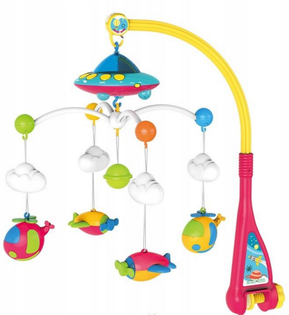 Carusel Interactiv Multifunctional Baby Sleep idealSTORE, Include Proiector de Veghe cu Stele si 108 Melodii, Accesorizat cu Diferite jucarii Multicolore, Rotire 360 grade, Melodii si Cantece linistite, Dezvolta imaginatia si Simtul Vizual