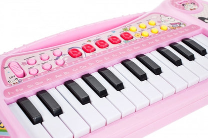 Centru de activitati Mica Pianista cu Orga si Microfon, Melodii si Luminite, Difuzor incorporat, Dimensiuni 47 cm lungime, 18,5 cm latime, Picioruse Antiderapante, Culoare Roz