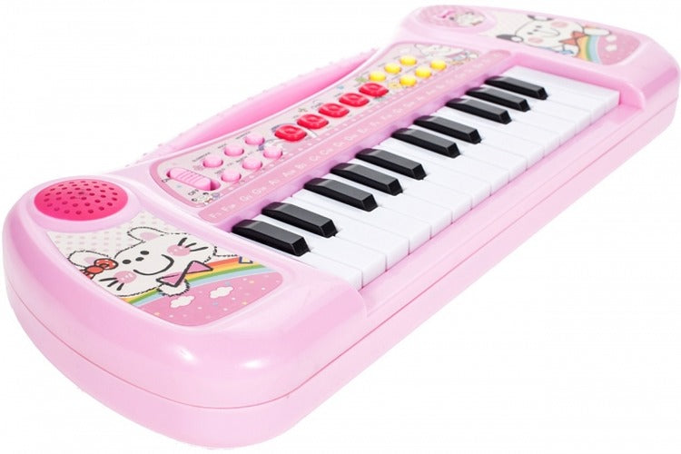Centru de activitati Mica Pianista cu Orga si Microfon, Melodii si Luminite, Difuzor incorporat, Dimensiuni 47 cm lungime, 18,5 cm latime, Picioruse Antiderapante, Culoare Roz