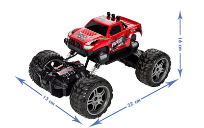 Masinuta Jeep Cu Telecomanda si Suspensii Monster Off-Road, Red Collection 2019, Scara 1:18, Dimensiuni 20 x 13 x 16cm, Trece orice obstacol datorita Suspendarii sale inalte si se poate conduce in toate directiile, Culoare-Rosu
