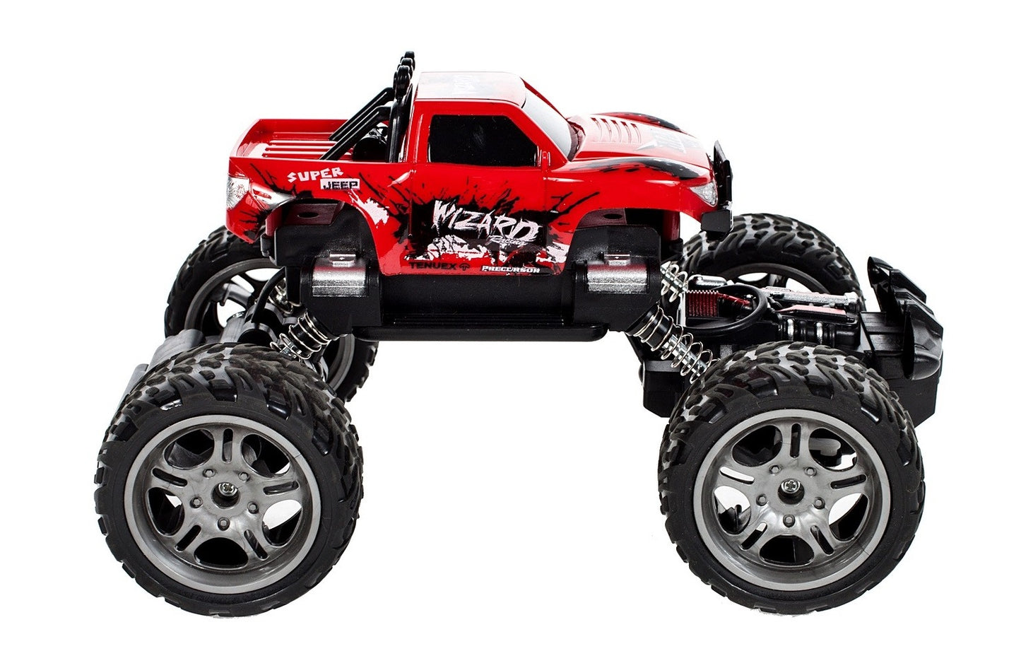 Masinuta Jeep Cu Telecomanda si Suspensii Monster Off-Road, Red Collection 2019, Scara 1:18, Dimensiuni 20 x 13 x 16cm, Trece orice obstacol datorita Suspendarii sale inalte si se poate conduce in toate directiile, Culoare-Rosu