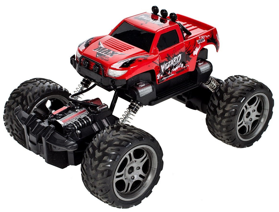 Masinuta Jeep Cu Telecomanda si Suspensii Monster Off-Road, Red Collection 2019, Scara 1:18, Dimensiuni 20 x 13 x 16cm, Trece orice obstacol datorita Suspendarii sale inalte si se poate conduce in toate directiile, Culoare-Rosu