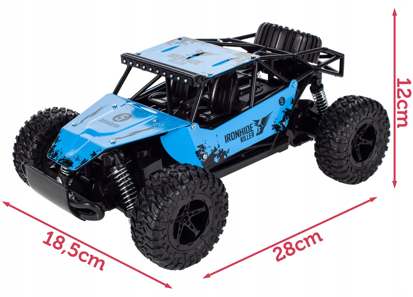 Masinuta Cu Telecomanda si Suspensii Metal OFFROAD, Scara 1.16, Marime 28 x 18.5 x 12 cm, Manevrabilitate Ridicata, Cauciucuri Rezistente, Telecomanda Usor de Folosit, Viteza Maxima 20 km/h, Culoare Albastra