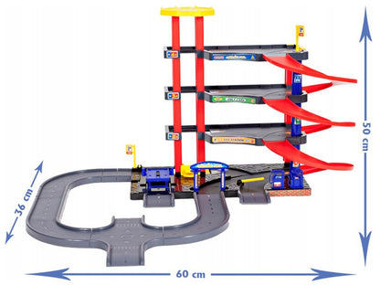 Set de joaca complex IDL MY FIRST PARKING, Multitudine de accesorii simbolice: Masini, Elicopter, Parcare auto pe 4 nivele, Statie de benzina, Porti si Semne auto, ce asigura intregul centru de transport pentru ore intregi dedicate distractiei