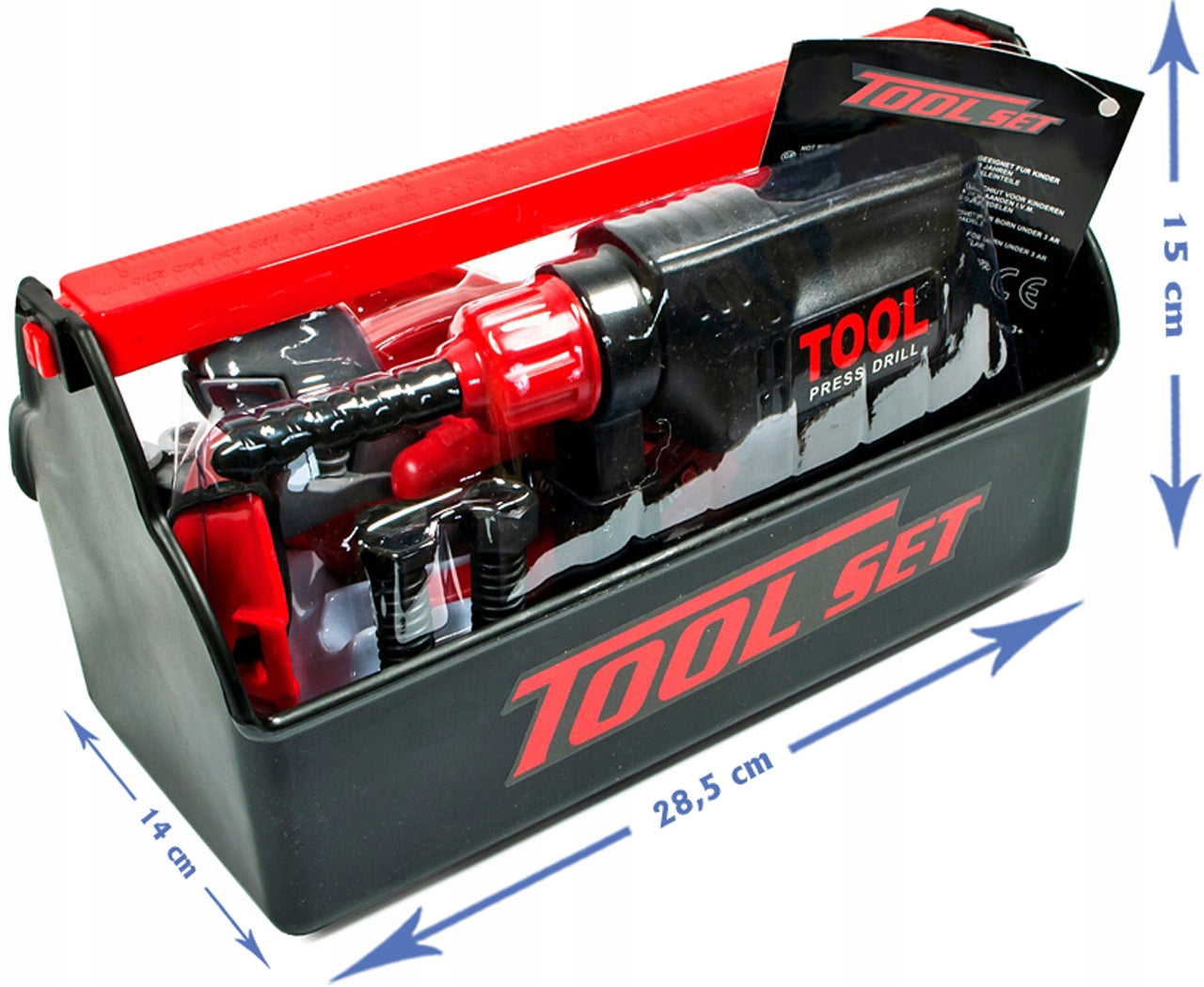 Trusa de scule idealStore BricoBest, cu Bormasina, Patent, Ciocan, Chei si multe accesorii, Dezvolta Creativitatea, Coordonarea si Imaginatia, culoare Rosu-Negru