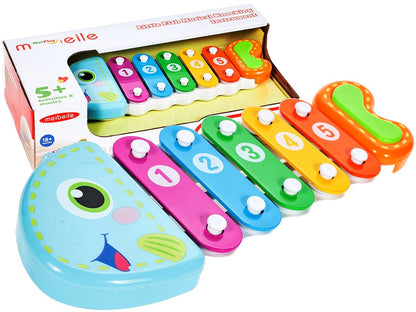 Xilofon Muzical Piranha Fish, 24 cm lungime, Permite dezvoltarea abilitatilor muzicale ce creaza o aventura a sunetelor, Instrument muzical in forma de pestisor ce stimuleaza coordonarea motorie si auditiva implicand multe simturi, Culoare-Multicolor