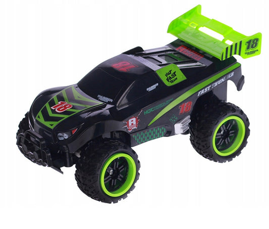 Masinuta Cu Telecomanda si Suspensii OFFROAD RACING FORCE, Dimensiune 30 x 15 x 17 cm, Scara 1:12, Reglarea directiei rotilor, Jante iluminate, Telecomanda Usor de Folosit, Viteza Maxima 15 km/h, Culoare NEGRU-VERDE