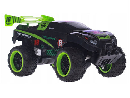 Masinuta Cu Telecomanda si Suspensii OFFROAD RACING FORCE, Dimensiune 30 x 15 x 17 cm, Scara 1:12, Reglarea directiei rotilor, Jante iluminate, Telecomanda Usor de Folosit, Viteza Maxima 15 km/h, Culoare NEGRU-VERDE