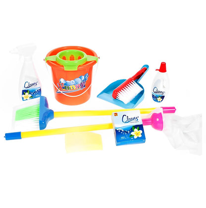 Kit profesional de curatenie Perfect Clean IdealStore, Dimensiune 30 X 10 X 57 cm, Contine 12 elemente pentru curatat, Galeata cu mop, Perie, 3 solutii de curatare, Burete, Multicolor